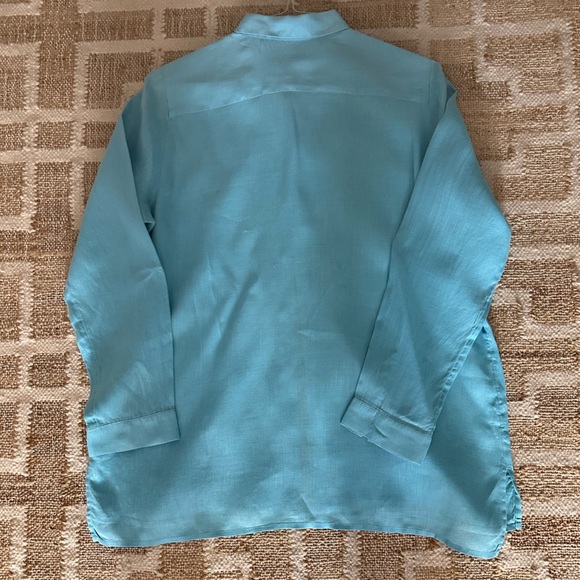 J Jill Love Linen Essential Shirt Aqua Sz M EUC - Picture 2 of 4